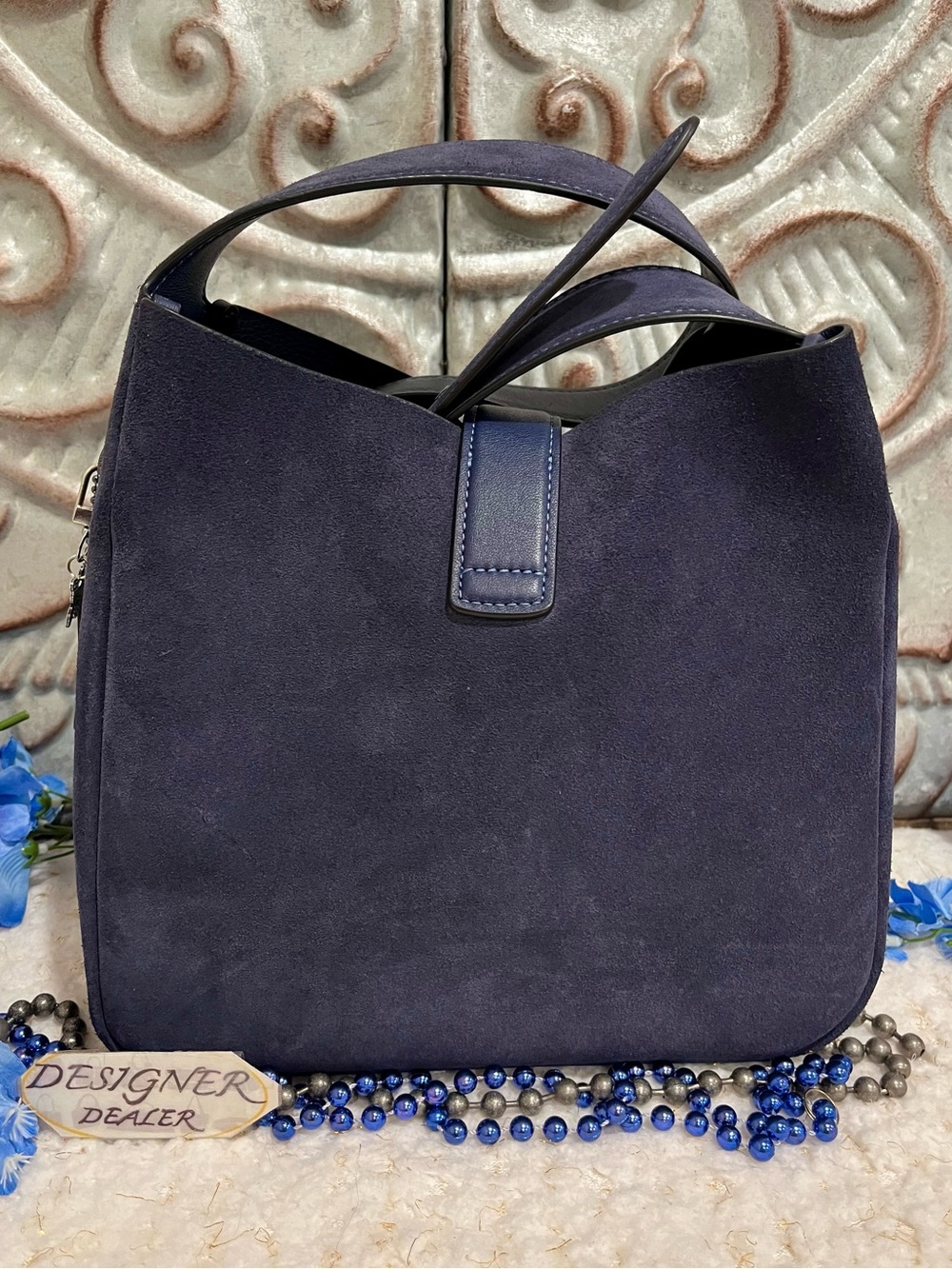 COACH Hadley Blue Suede Turn Lock Shoulder Bag CW004 - Picture 6 of 13